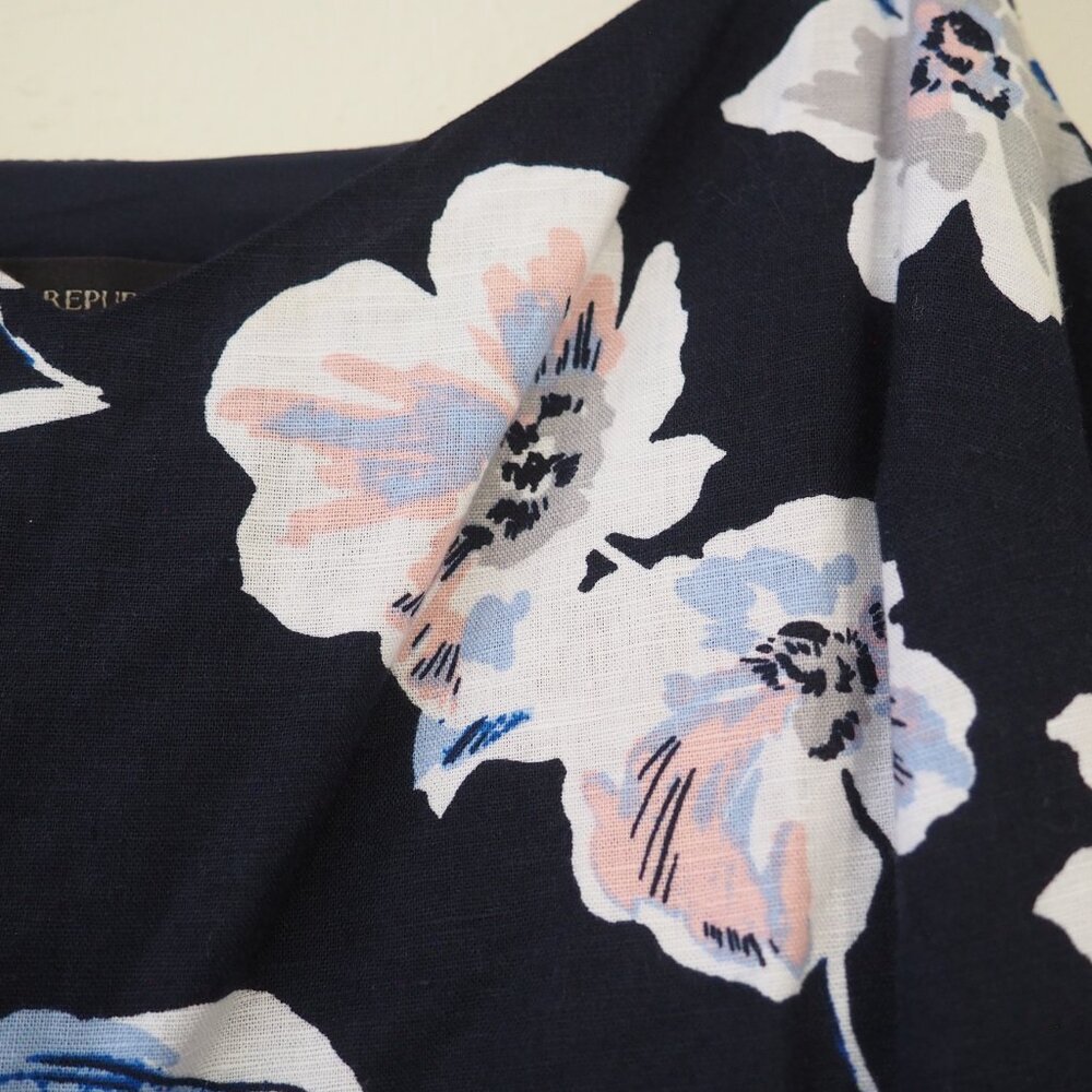 !! Banana Republic Navy Blue Floral Spaghetti Strap Ruffle Dress sz 12 - Picture 5 of 7